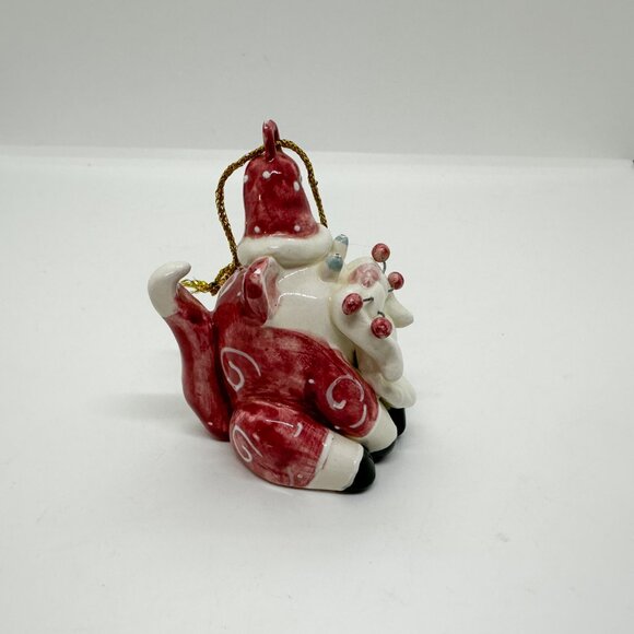 Vintage 2002 Whimsiclay Amy Lacombe Santa Ornament Christmas Ceramic Weirdo Cat - Picture 4 of 6